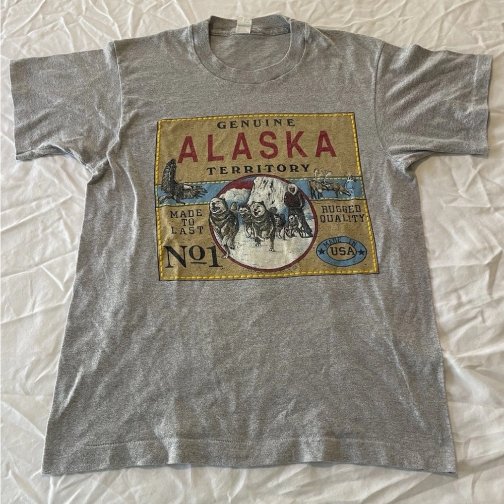 Sherry Brand Vintage 80s Single Stitch Alaska Sled Dogs Tee Adult Medium